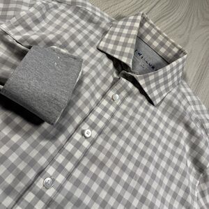 Twillory Button Up Shirt Men’s 16 34/35 Performance Stretch Gray Check Flip Cuff